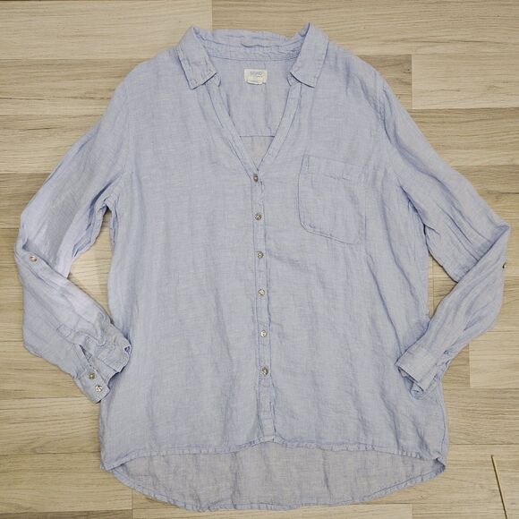 Sigrid Olsen Womens Blue Linen Button Front Shirt Size XL Beachy Coastal - Picture 1 of 7